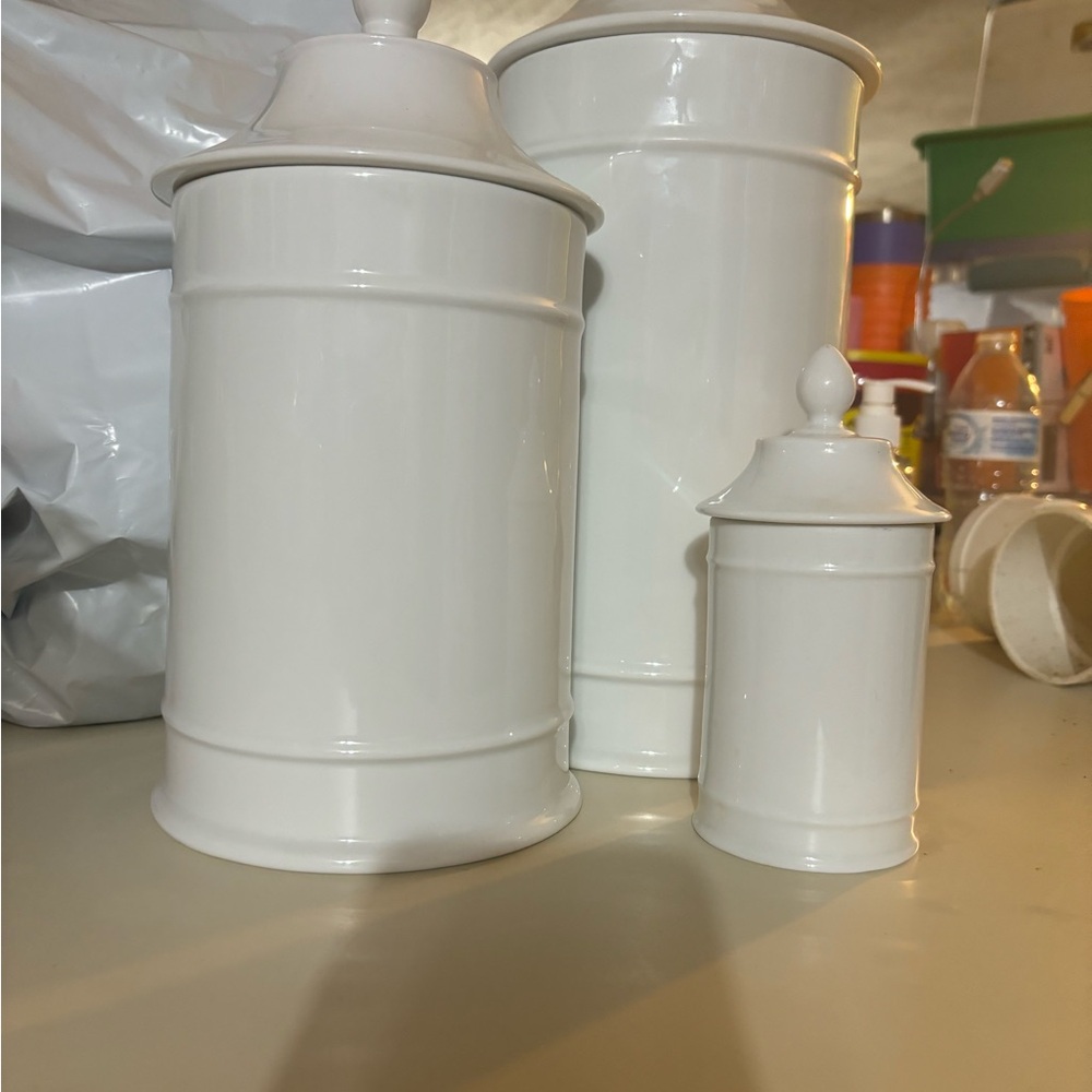 3 piece Twos Company white caninster set with lids